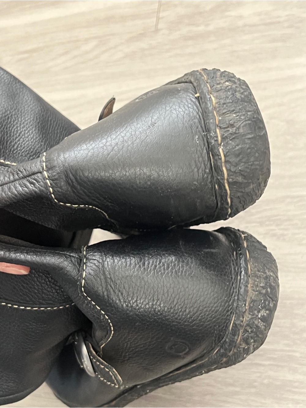 Born Black Leather Mid-Calf Heeled Zip Boots with Buckle Accent - Picture 6 of 10